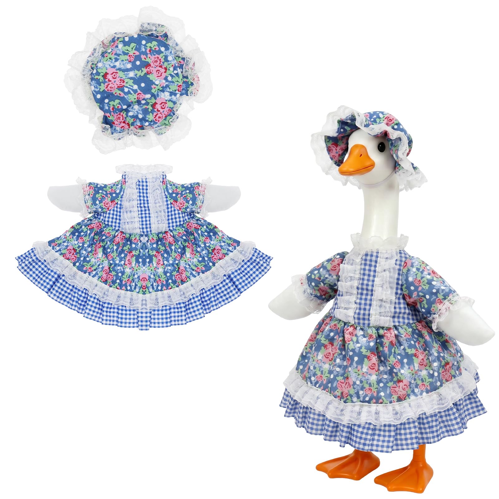 Ghshanog 2Pcs Porch Goose Outfit, Garden Statue Clothes, Yard Gooses Costume Accessories for 23" Concrete Lawn Statue, Spring Outdoor Garden Yard Patio Decor Accessories(Blue)