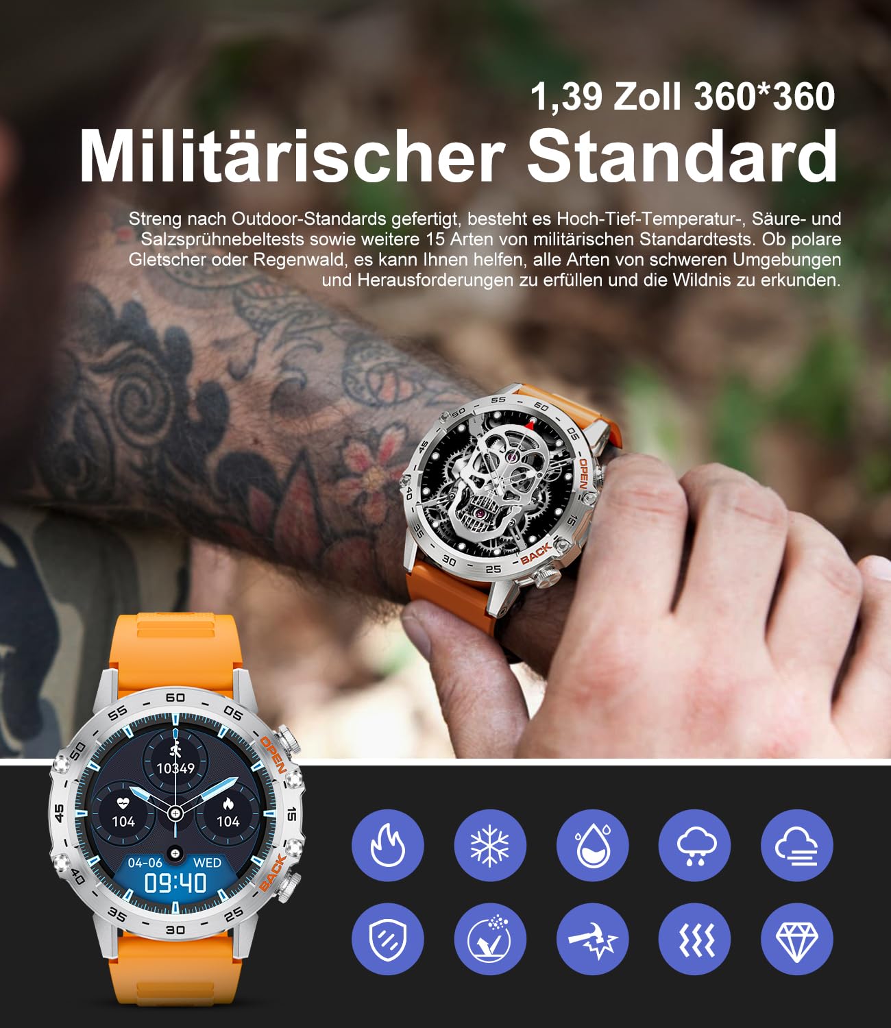 LIGE Montre Connectée Homme 1,39'' Smartwatch Appel Bluetooth Assistant Vocal Santé Fréquence Cardiaque SpO2 Suivi Activité Modes Sportifs Android iOS