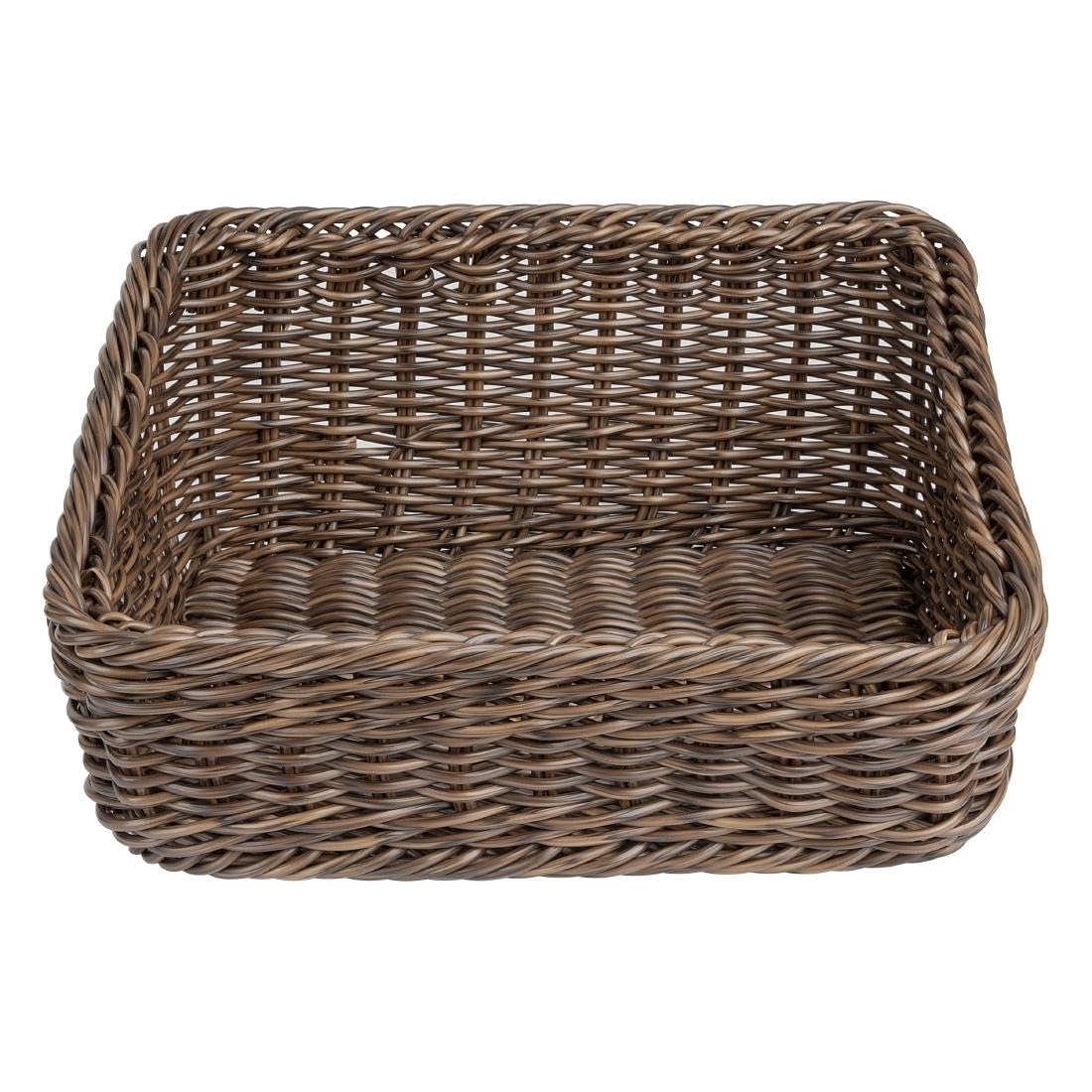 Olympia Polywicker Rectangular Food Display Basket Dark Brown 360 x 300mm - Rustic Style, Ideal for Breads, Pastries JA362