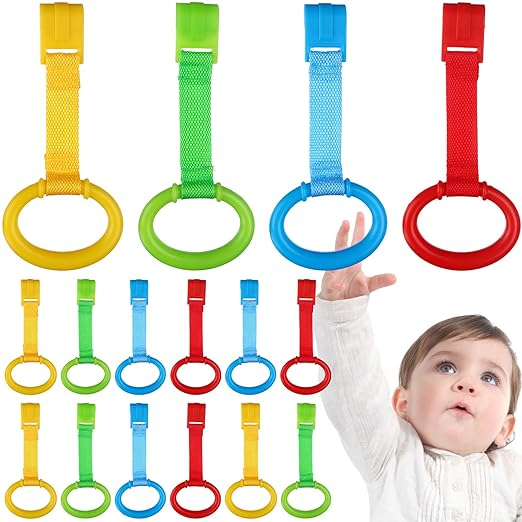 16 Pieces Baby Pull Up Rings Baby Crib Pull Rings 4 Color
