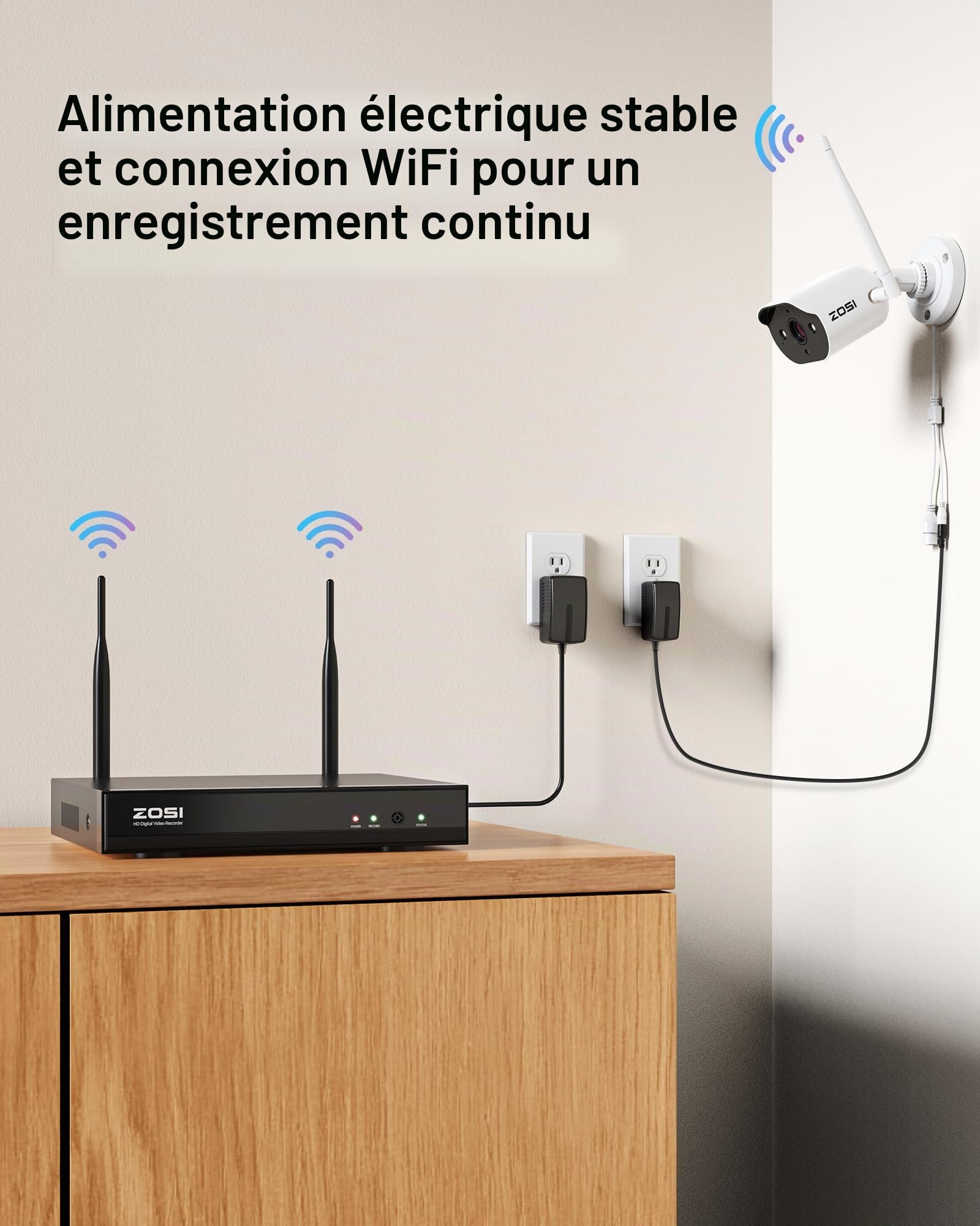 ZOSI 2K Kit Vidéo Surveillance Extérieur WiFi avec 4 Caméras IP WiFi 3MP, Audio Bidirectionnel, Alarme Projecteur, Vision Nocturne en Couleur, Étanche IP66, sans Disque Dur Inclus