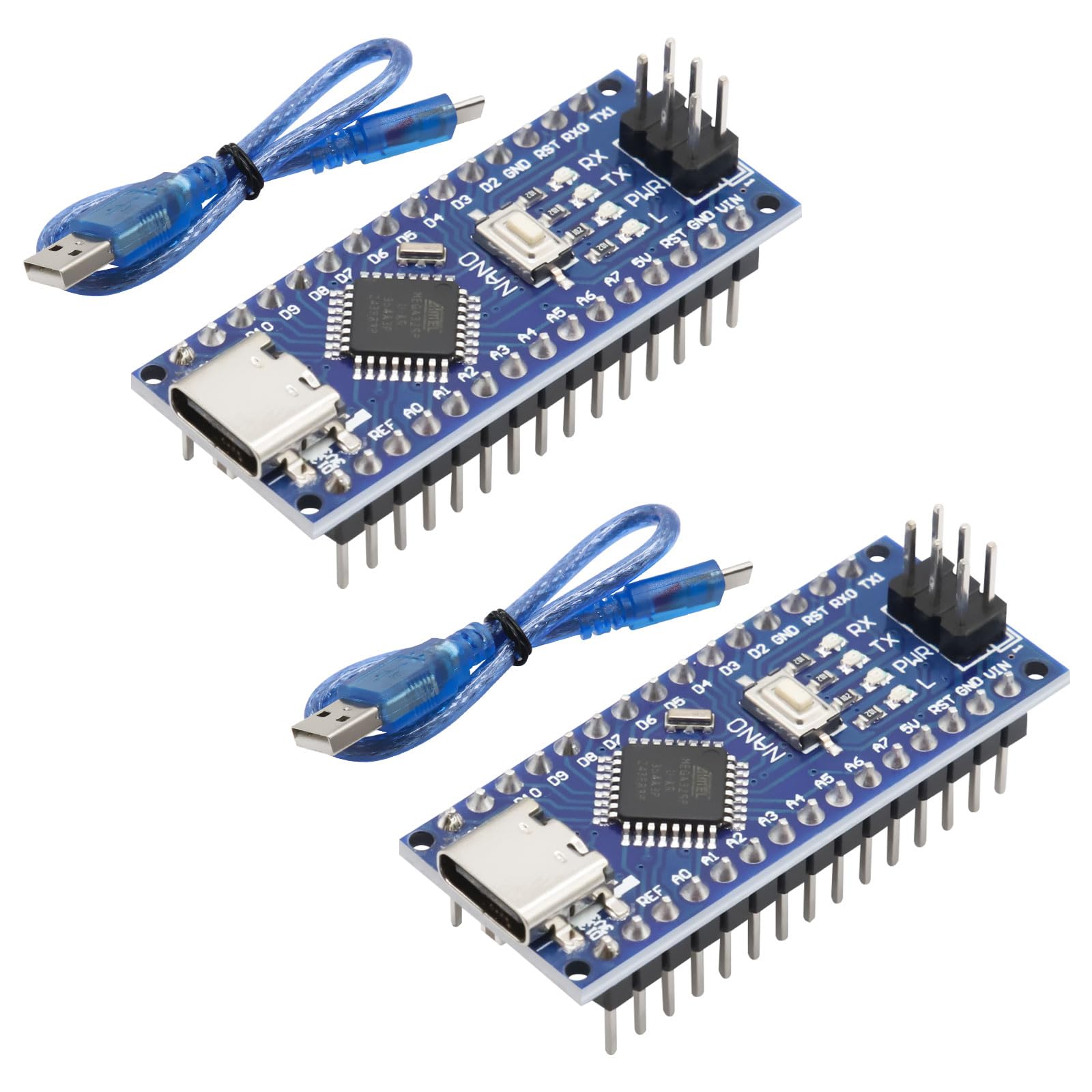 LUIRSAY 2Pcs Nano V3.0 Board ATmega328P/CH340G Chip Microcontroller Kit Compatible with Arduino IDE/PWM/SPI 5V 16M(USB C Port with 2Pcs USB Cable)