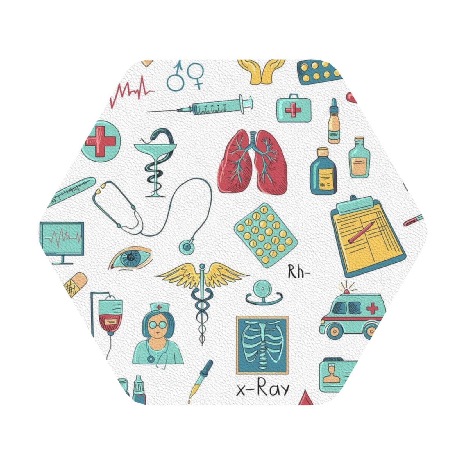abstraction biology chemistry4 PU Leather Coasters Set of 6 Hexagon Drink Coasters