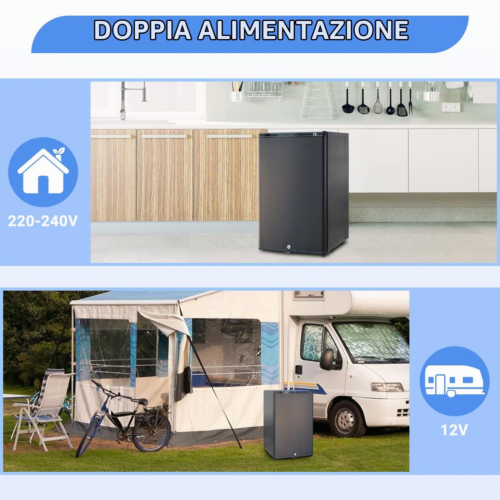 SMETA Frigorifero 12V 220V, Frigo 12V Mini Frigo 50L, Frigorifero Piccolo Silenzioso, Porta reversibile, Con serratura, Nero