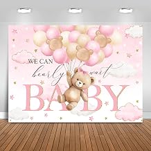 Bear Baby Shower Backdrop We Can Bearly Wait Party Decorations Background for Girl Bear Theme Baby Shower Banner Photo Booth Prop Pink, 8x6ft