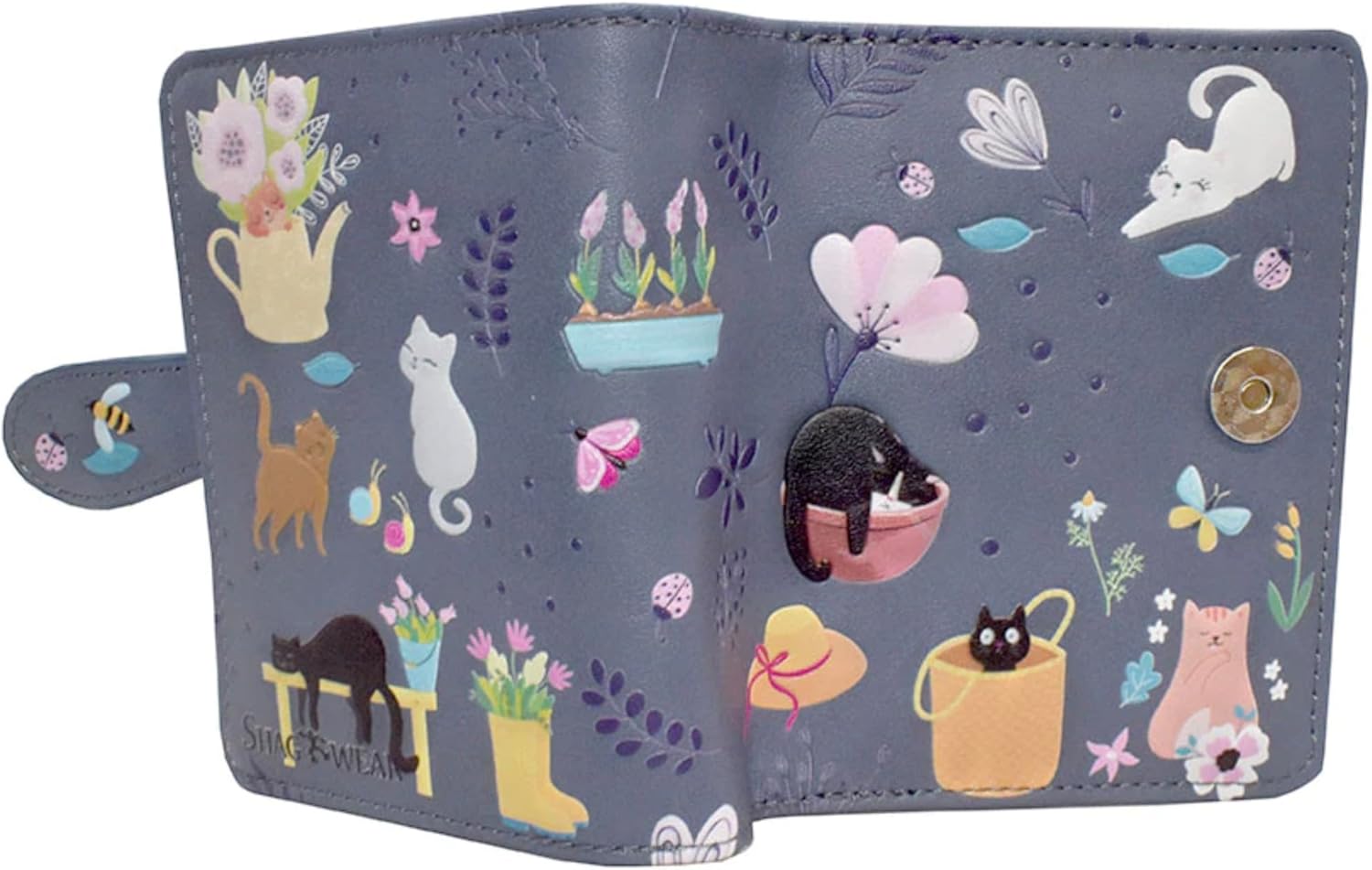 Shag Wear Cats in the Garden Small Wallet for Women and Teen Girls Vegan Faux Leather 4.5" Grey - Image 5