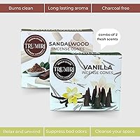 Vista 14 de TRUMIRI Incense Cones - Combo Pack of 20 Cone Incense - 10 Nag Champa + 10 Palo Santo - Insence Cones - Incense Cones Scented - Cone Incense Scents