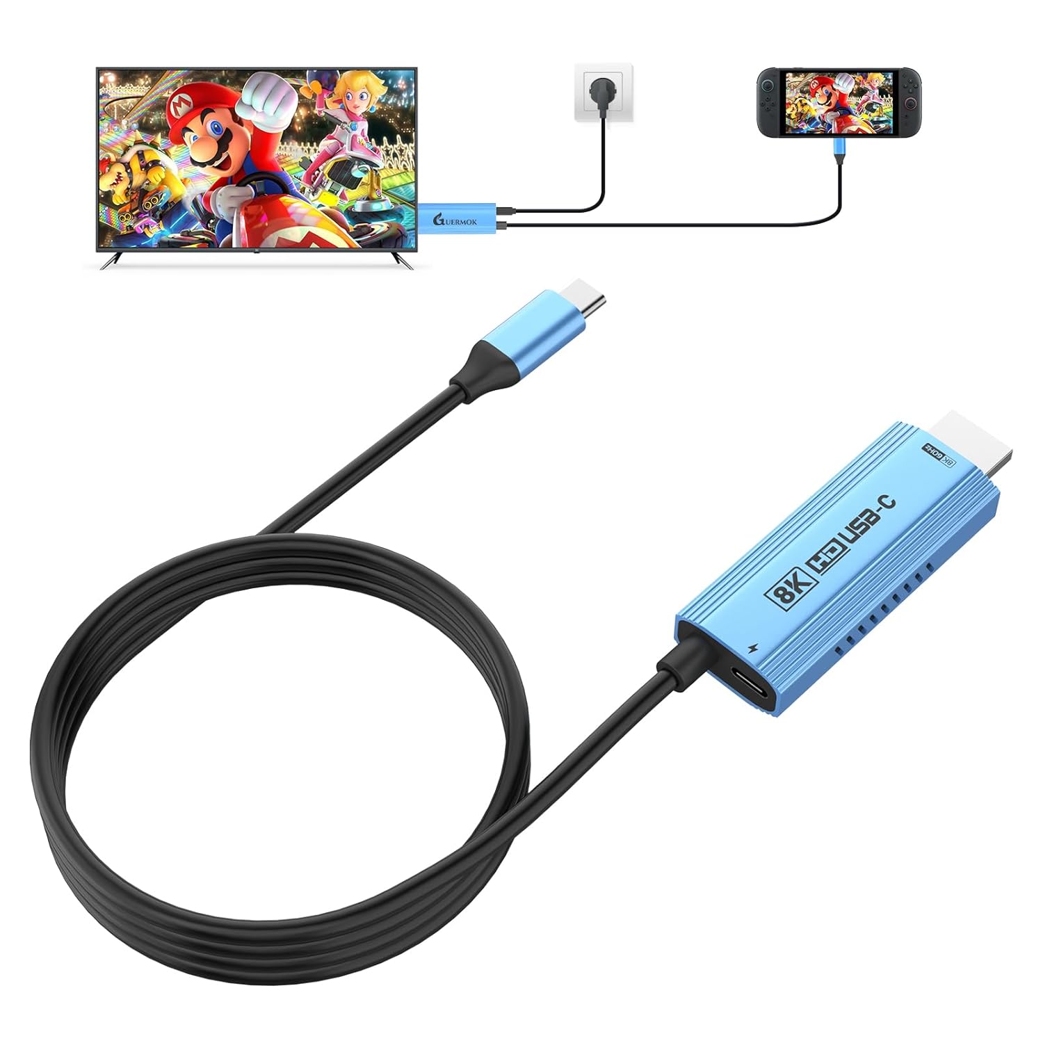 Guermok USB-C to HDMI Cable, 67in – HDR & ALLM, 8K@60Hz / 4K@144Hz, PD100W, USB-C Video Output for Switch 2 Dock, Capture Cards, TVs, Handheld Consoles (Blue)