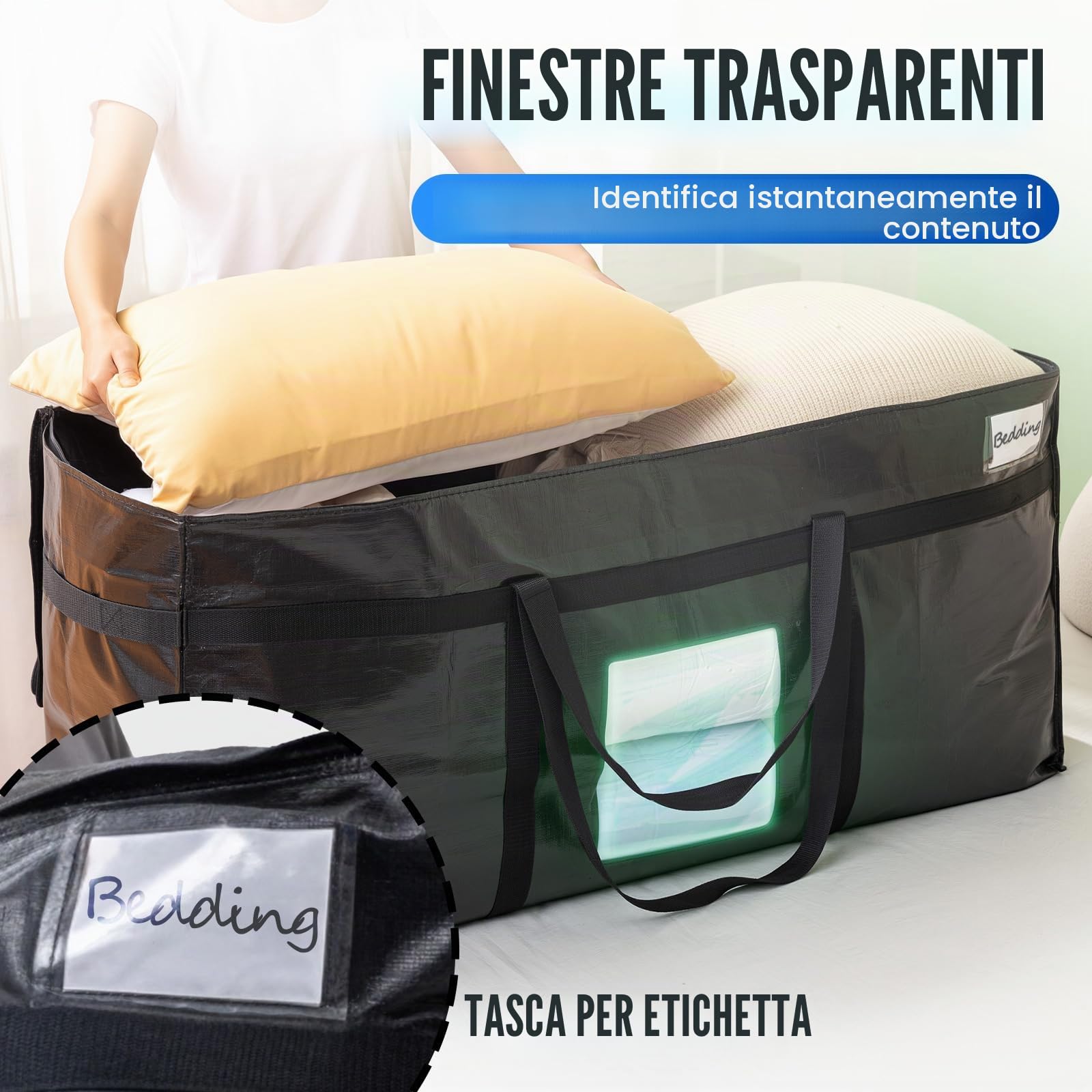 TAILI Borsa Jumbo Extra Large per Traslochi, Confezione da 2, Nero | Con cerniera resistente, per vestiti, biancheria da letto, piumoni e trapunte, grande capacità