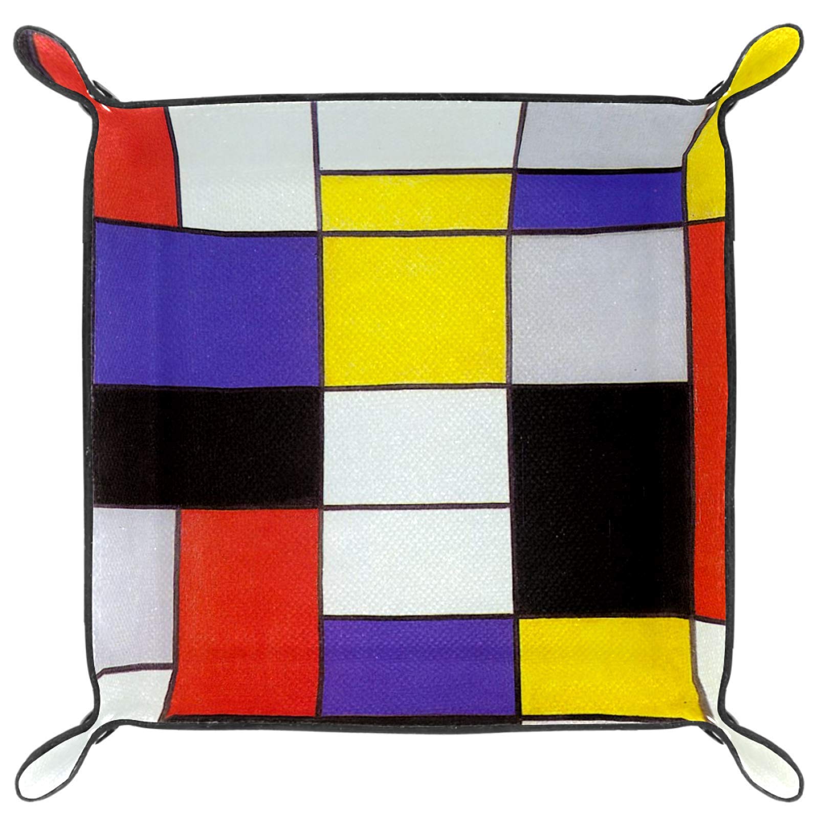 SANZIE Plateau en cuir tressé pour rangement de bijoux, organisateur de table, pour clés, téléphone, pièces de monnaie et articles divers. 25,4 x 25,4 x 4,3 cm (marron-carré