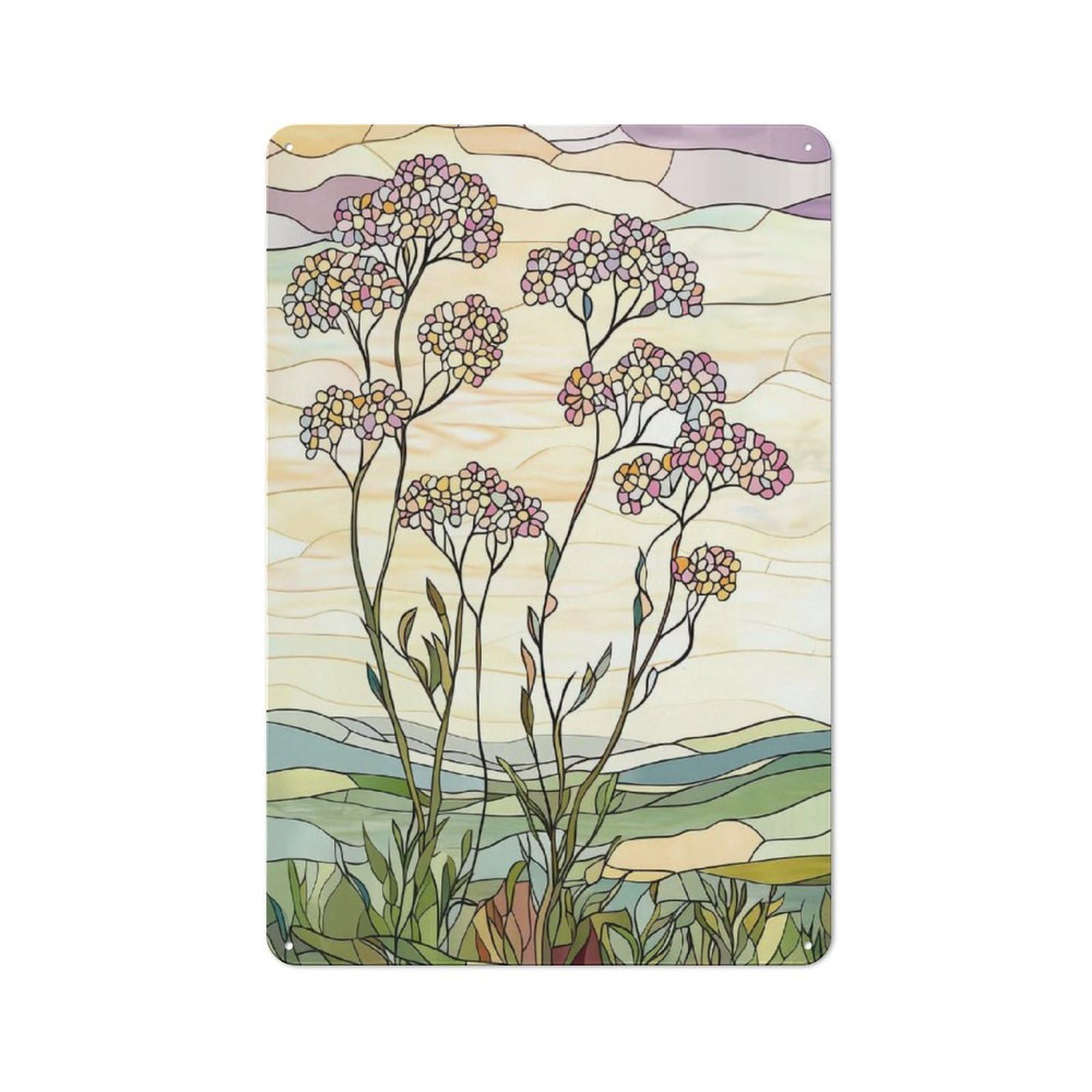 Stained Glass Floral Landscape Vintage Tin Sign 30x20cm for Café Or Restaurant, Suited to Café Owners And Decorators