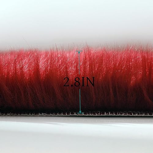 Miniatura 6 de Alfombra de piel sintética de oveja, esponjosa, roja, de 2 x 6 pies, para dormitorio, mesita de noche, suelo, sala de estar, alfombra acolchada de