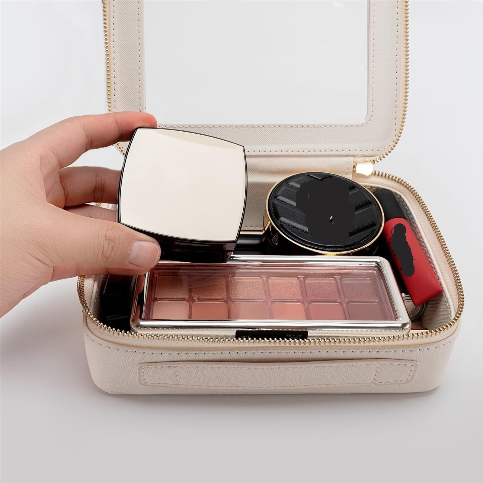 Kulturtasche Schminktasche Transparente Kosmetiktasche, Reise-Kosmetiktasche, Kulturbeutel, Damen, robuste Kosmetik-Aufbewahrungstasche Waschtasche Kosmetiktasche(White)