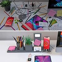 Vista 7 de Luz LED de escritorio de oficina, estación de carga de teléfono, compartimento para bolígrafo, organizador de tarjetas de visita Decoración Soporte