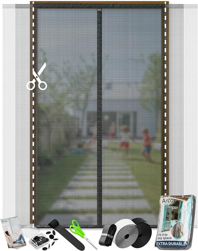 ARCOL Zanzariera Magnetica per porte Regolabile in Larghezza - Tenda Zanzariera Porta Finestra con Fettucce a Strappo, Zanzariera magnetica porta finestra accorciabile (155x240 cm, Nero)