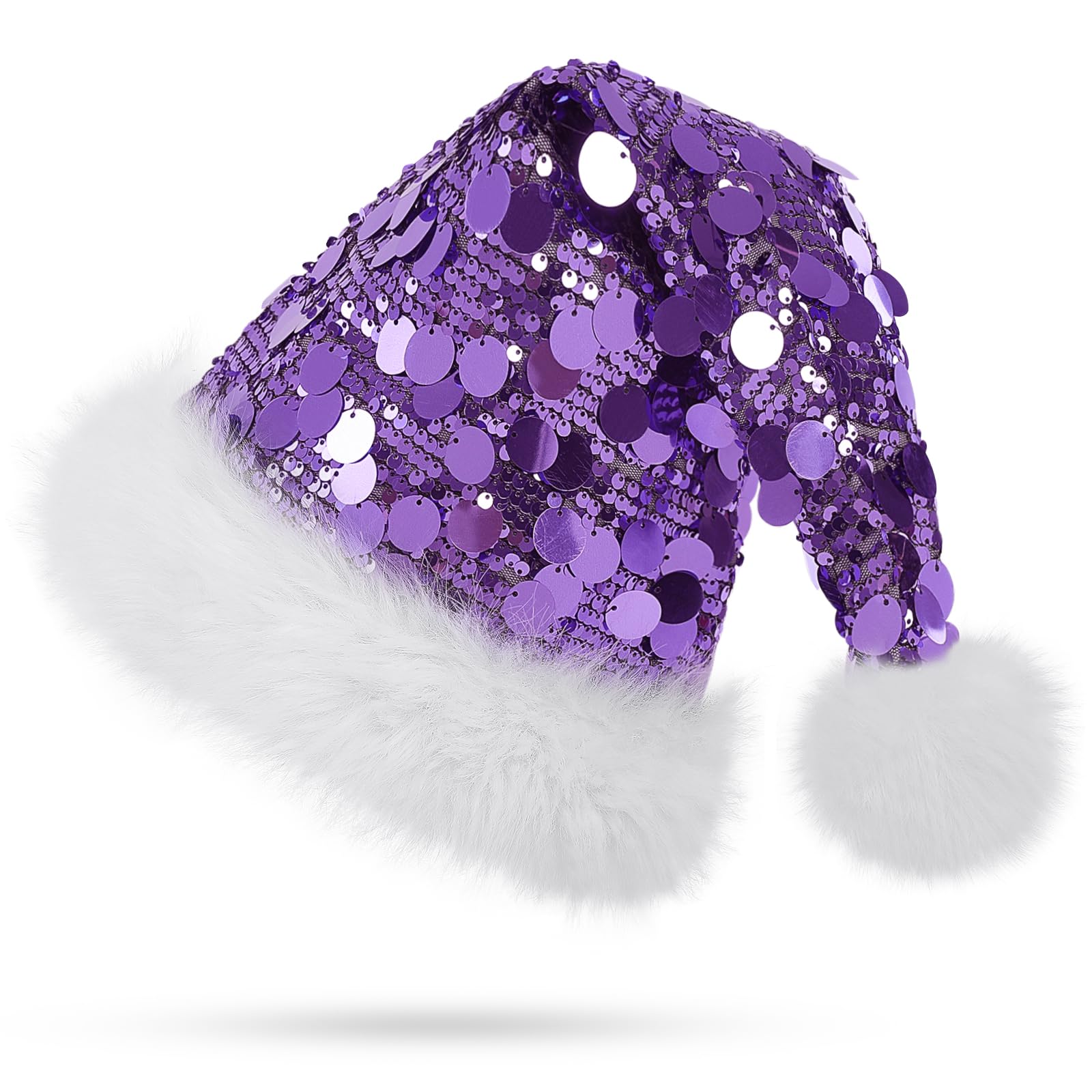 KONVINIT Sequin Christmas Santa Hat Glittery Festive Santa Clause Hat, Fluffy & Durable for Holiday Celebrations