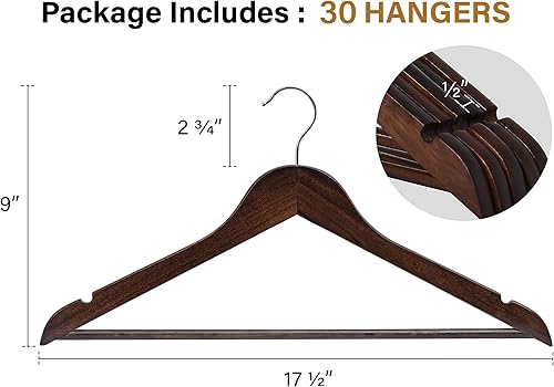 Miniatura 3 de StorageWorks Percha de madera para abrigos, perchas de madera para ropa, paquete de 30 unidades, color nogal, perchas de madera natural para