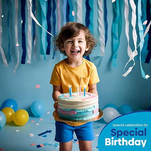 Vista 117 de 8 rollos de serpentinas moradas, paquete de 656 pies de papel crepé morado con blanco para decoraciones de fiestas, decoraciones de cumpleaños