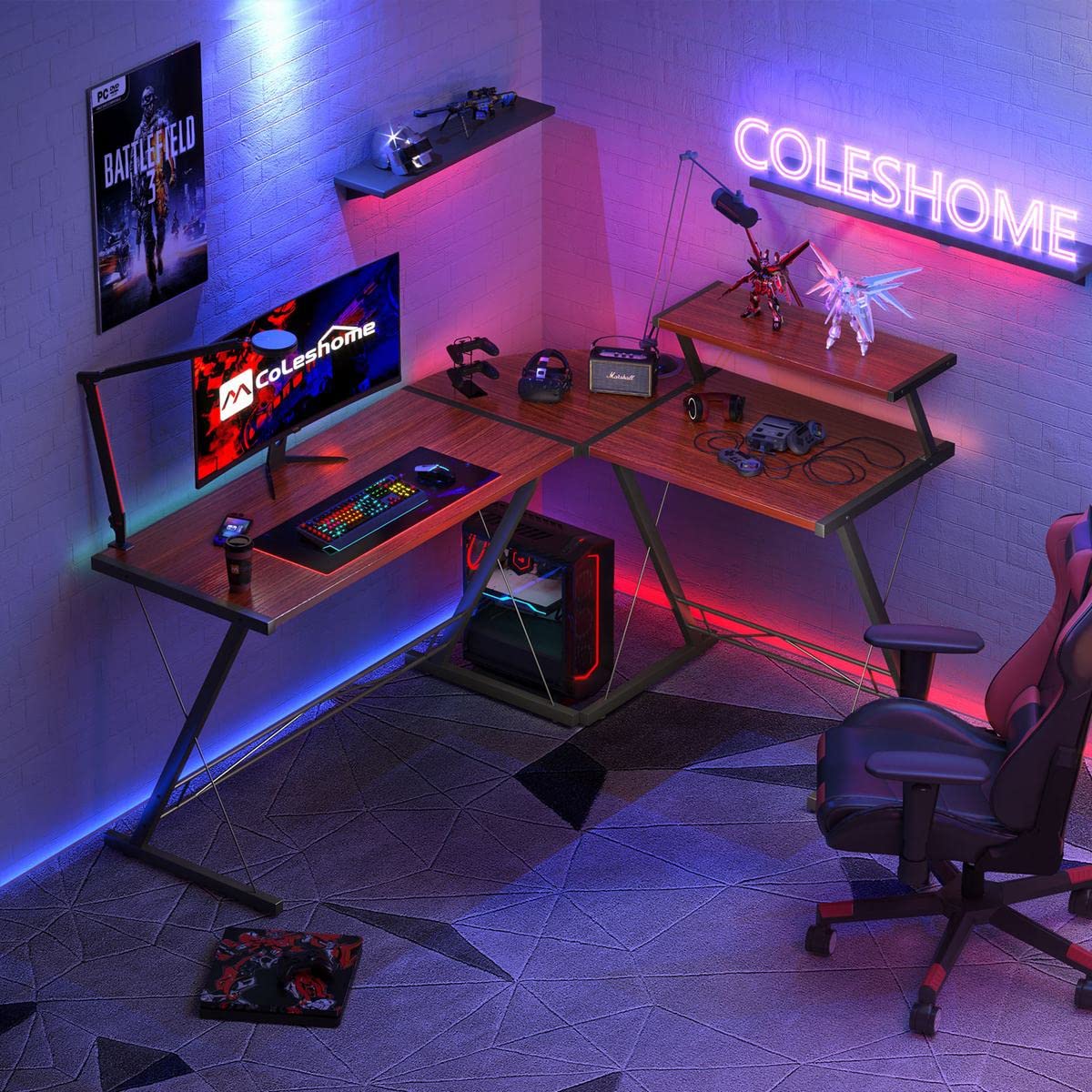 Coleshome Extra Large L Shaped Desk L Desk Gaming Computer Corner Desk