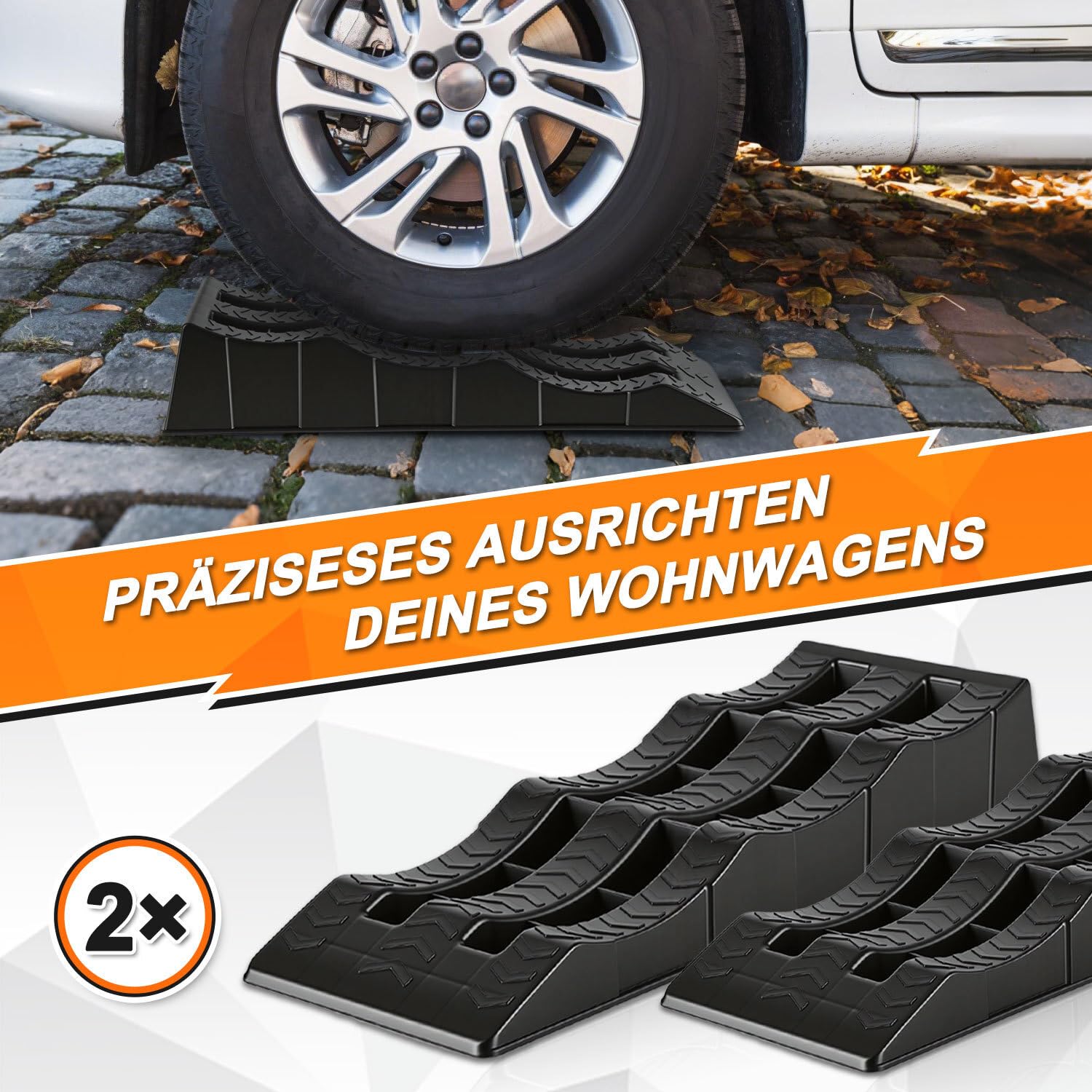 Auffahrkeile für Wohnmobil 2 x 2er Set, 3 Stufen 40/70/100 mm, bis 3,5 t belastbar, inkl. Tragetasche, Rutschfeste Auffahrkeile für Wohnwagen, Camper & Anhänger - 3