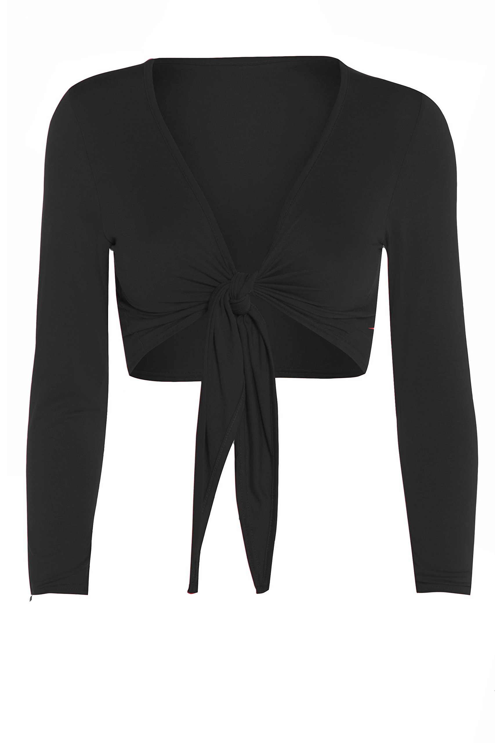 Womens Tie Knot Shrug Short Ladies Crop Cardigan Wrap Bolero Top Plus Size 8-22 Black
