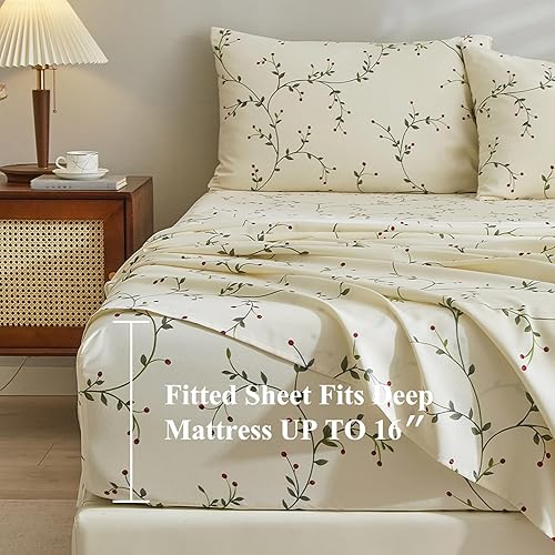 Miniatura 2 de VClife Juego de sábanas tamaño individual XL, juego de sábanas de 3 piezas con estampado floral, bolsillo extra profundo de 16 pulgadas, sábana de