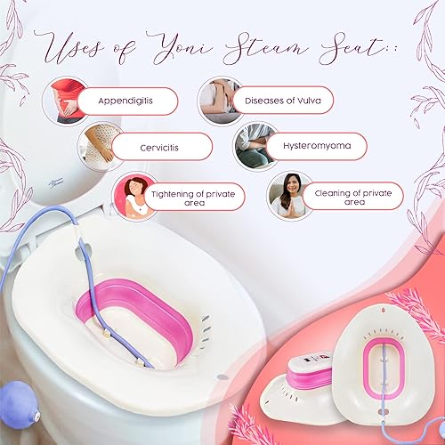 Miniatura 3 de Yoni - Asiento de vapor plegable para lavabo de hemorroides para asiento de inodoro, lavabo de cuidado posparto, baño Sitz con bomba, asiento de