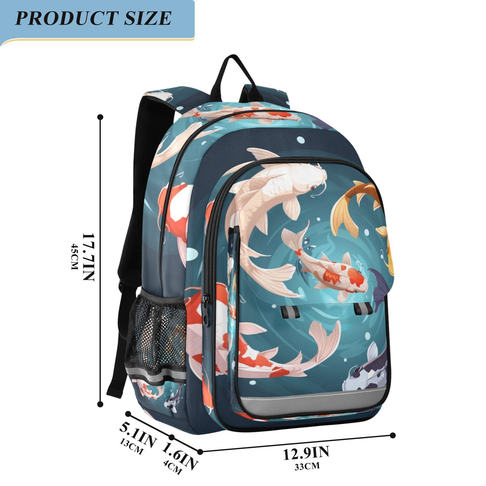 Pesce Koi Colorato Nuoto Acqua Circolare Zaino Scolastico per Studenti,Zainetti per Bambini e Ragazzi,Ideali per La Scuola Viaggi