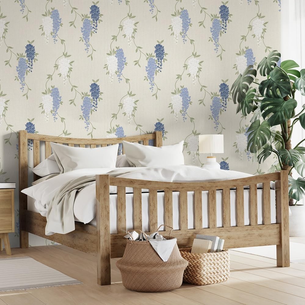 Fine Decor FD43674 Wisteria Floral Blue Wallpaper, Blue
