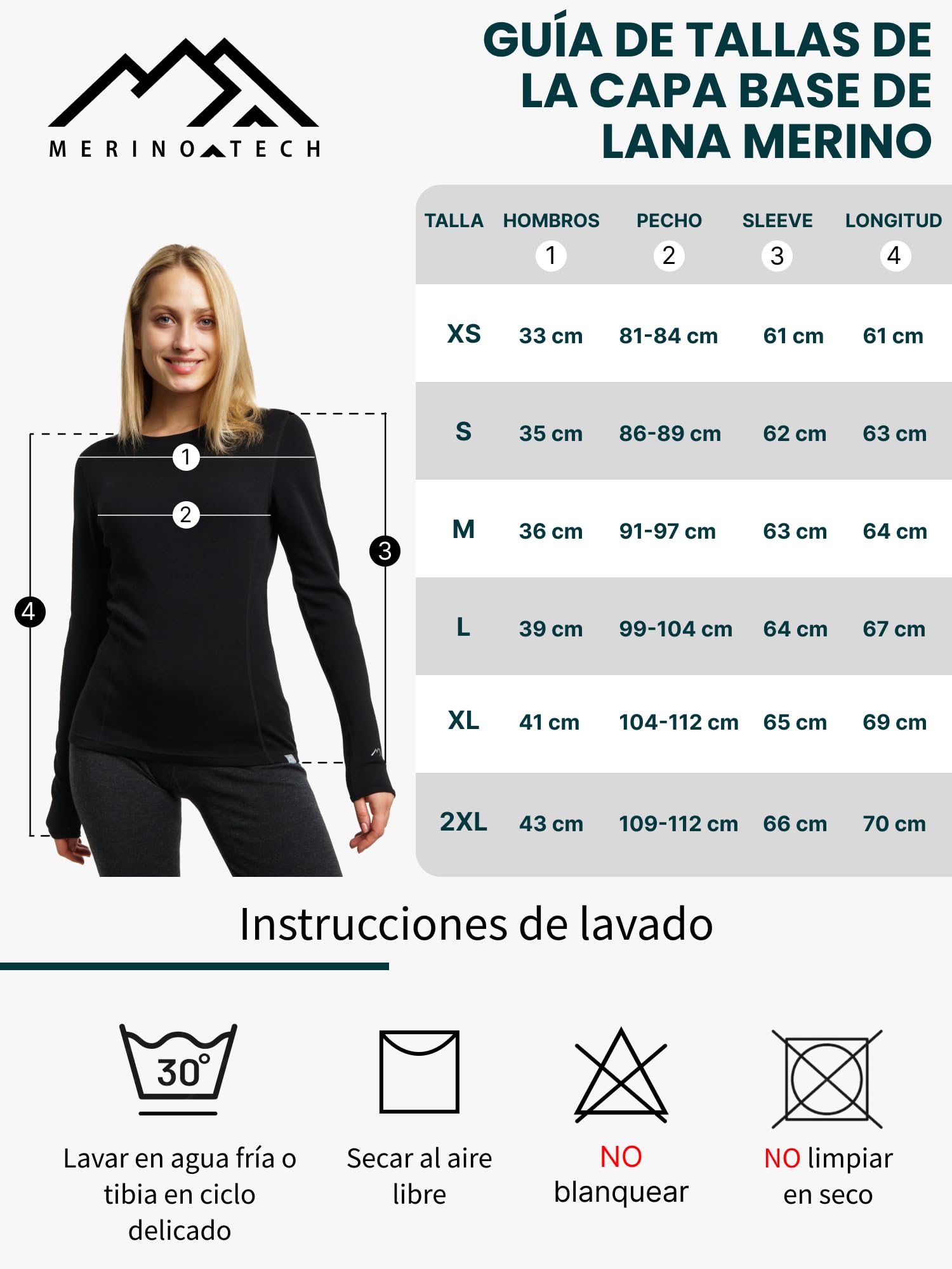 Merino.tech Camiseta Lana Merino - 100% Lana Merino Ropa Interior Termica Сamisetas Mujer Manga Larga para Actividades Outdoor