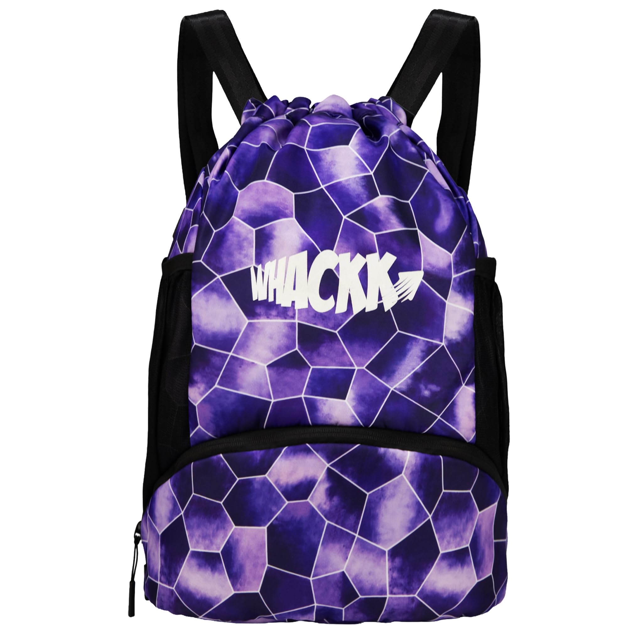 whackk circuit swimming bag purple | swim backpack with waterproof wet compartment & mesh pocket | unisex pool, beach & gym bag for kids & adults