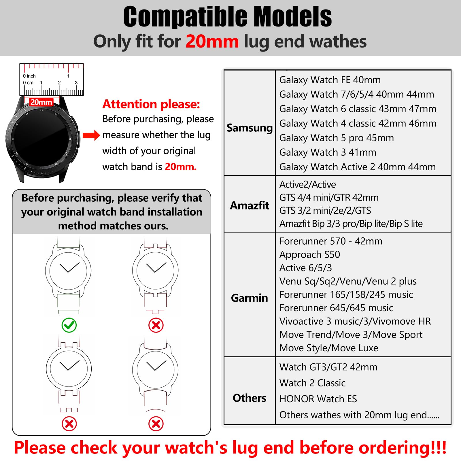 20mm Silicone Cinturino per Samsung Galaxy Watch 7/6/5/4/Garmin Active 6/5/Forerunner 570 42mm/165/Approach S50,Cinturini di Ricambio per Amazfit Active2/Amazfit GTS 4 mini/Watch GT 3/2 42mm