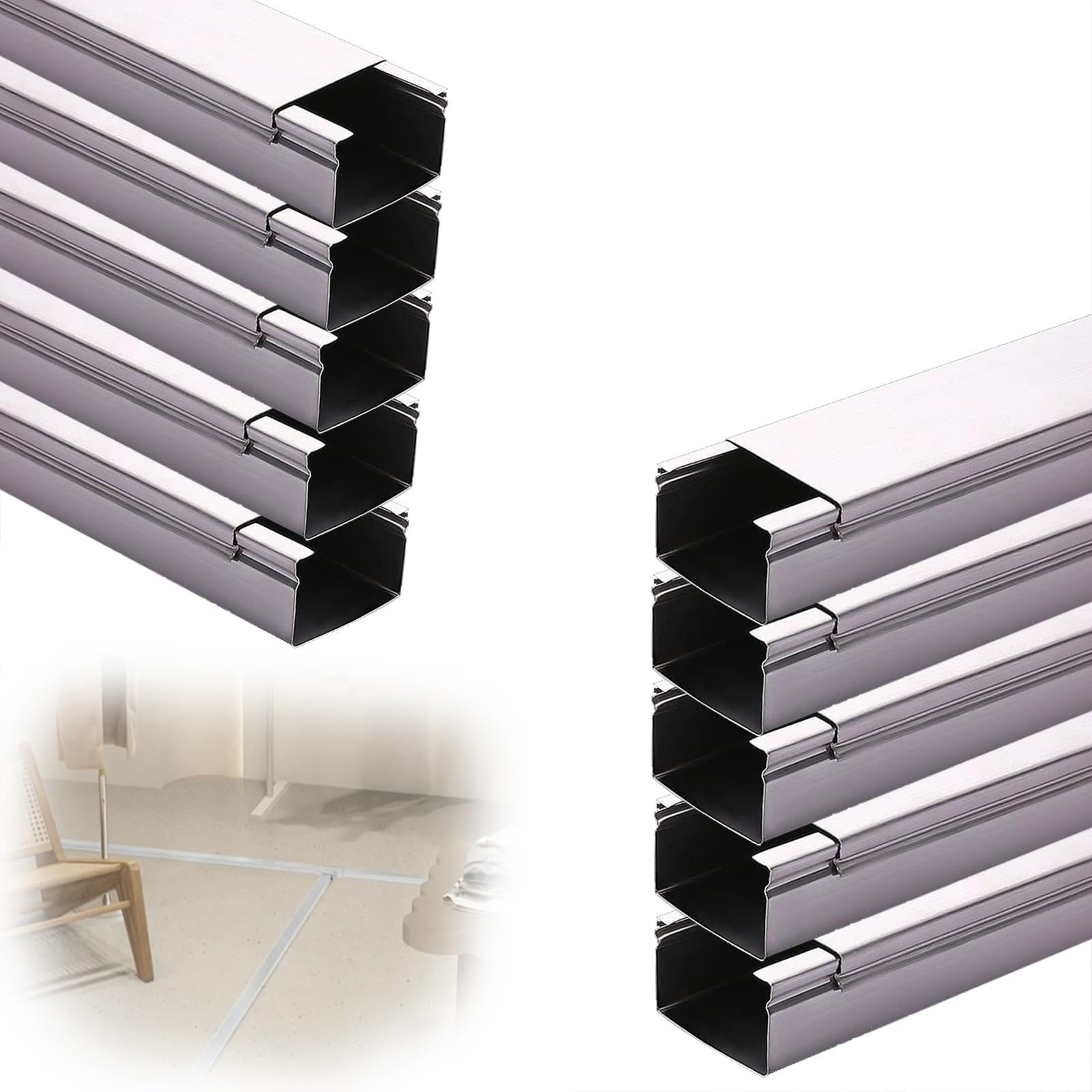canaleta Cables Canaleta para Cables De Acero Inoxidable, Cubierta para Cables De Piso con Protección De Cables para Patios/almacenes/Apartamentos Al Aire(L 180cm x W 3cm x H 3cm)
