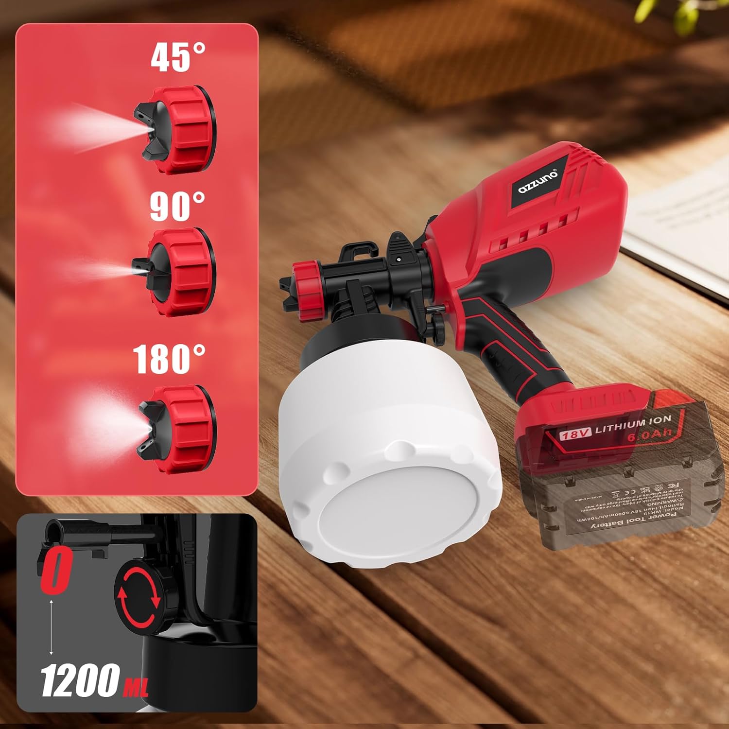Diagram showing 45, 90, and 180 degree spray patterns