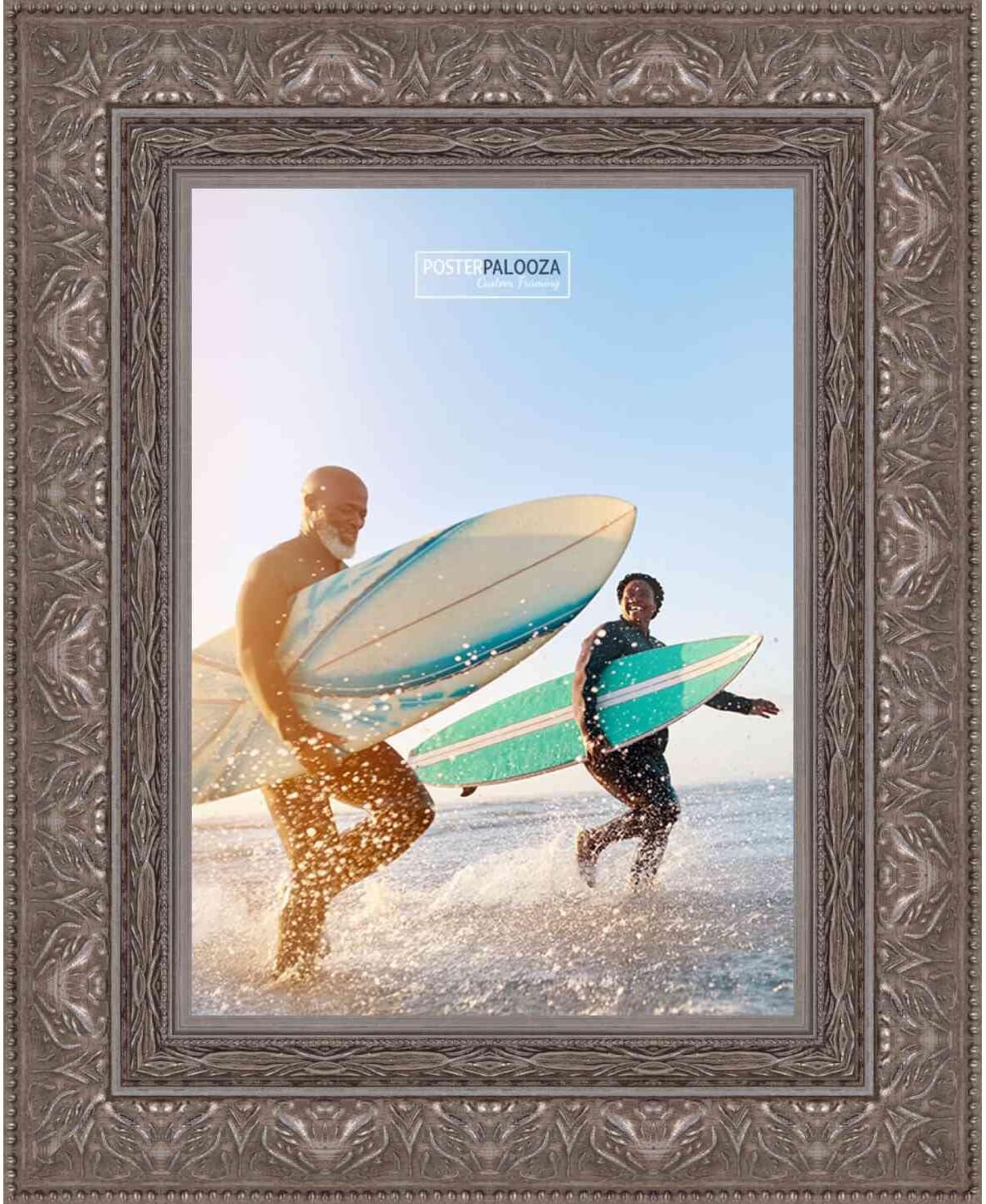Poster Palooza 18x22 Ornate Silver Complete Wood Picture Frame with UV Acrylic Plexiglass, Foam Board Backing & Hardware Included