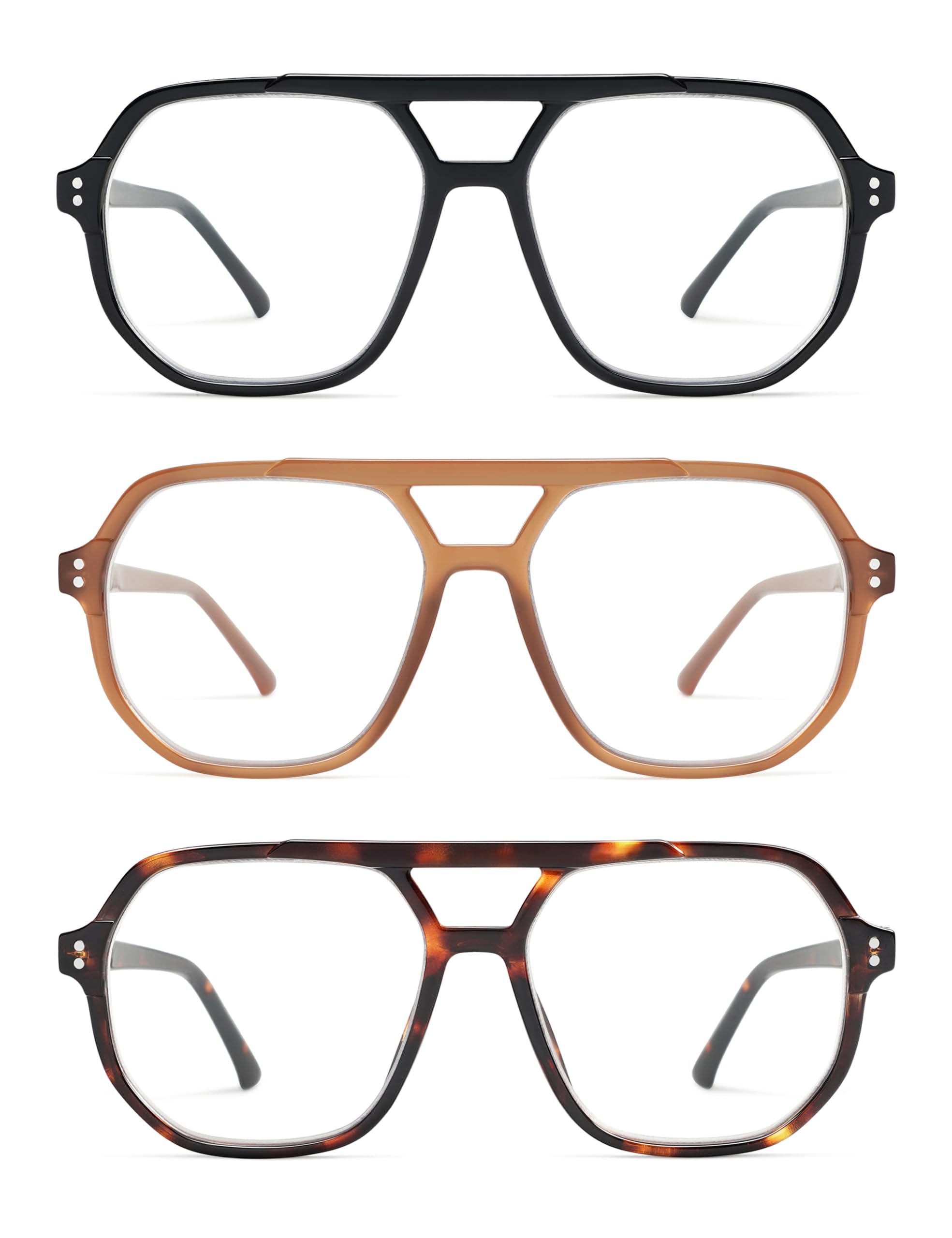 Trendy Retro Aviator Reading Glasses for Women Men,Classic Large Oversized Reader Blue Light Computer Frame AM6145