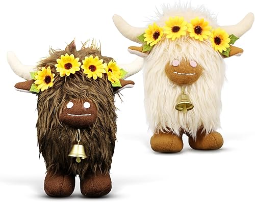 Miniatura 2 de Lovinland Highland Cow Decor Decoración de gnomos de peluche de vaca escocesa de primavera para el hogar Muñeco de gnomos de peluche de animales