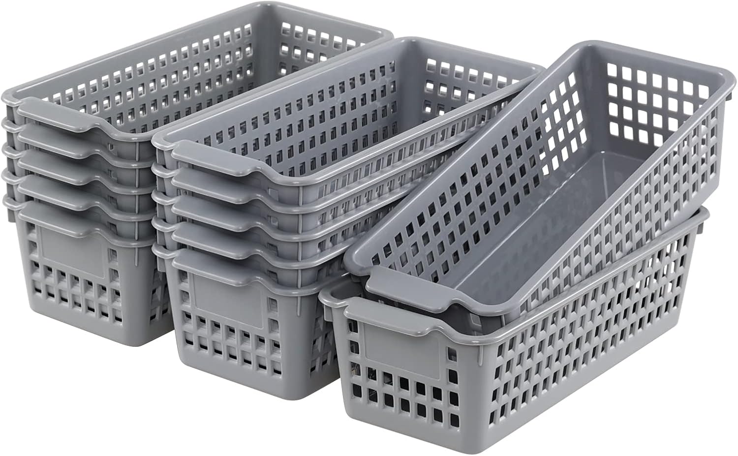 Yuright 12 Pack Narrow Baskets for Storage, Grey Small