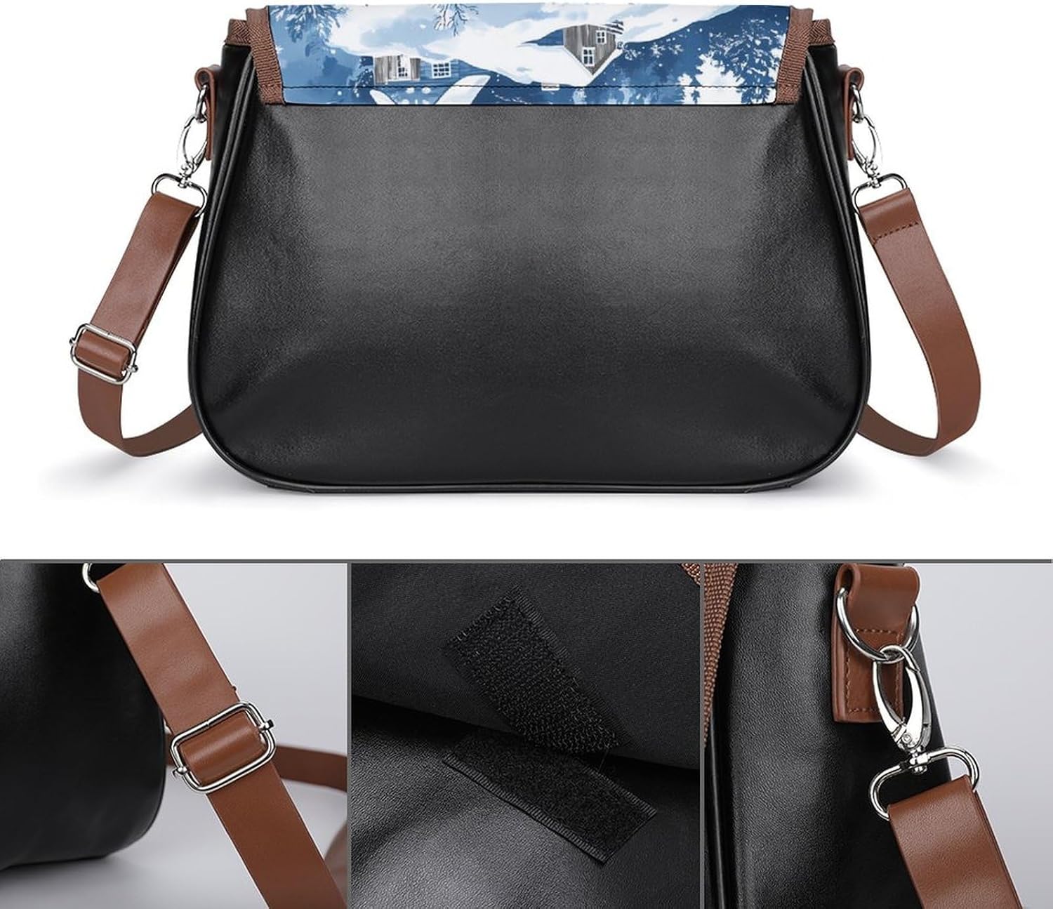 Ski Skiing Snowy Mountains Women Crossbody Purse Leather Messenger Bag Handbags Shoulder Strap Bags
