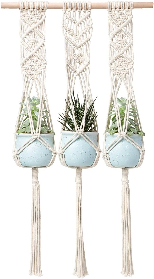 Mkono Macrame Plant Hanger Triple Hanging Planter Wall Home Decor 30 Inches