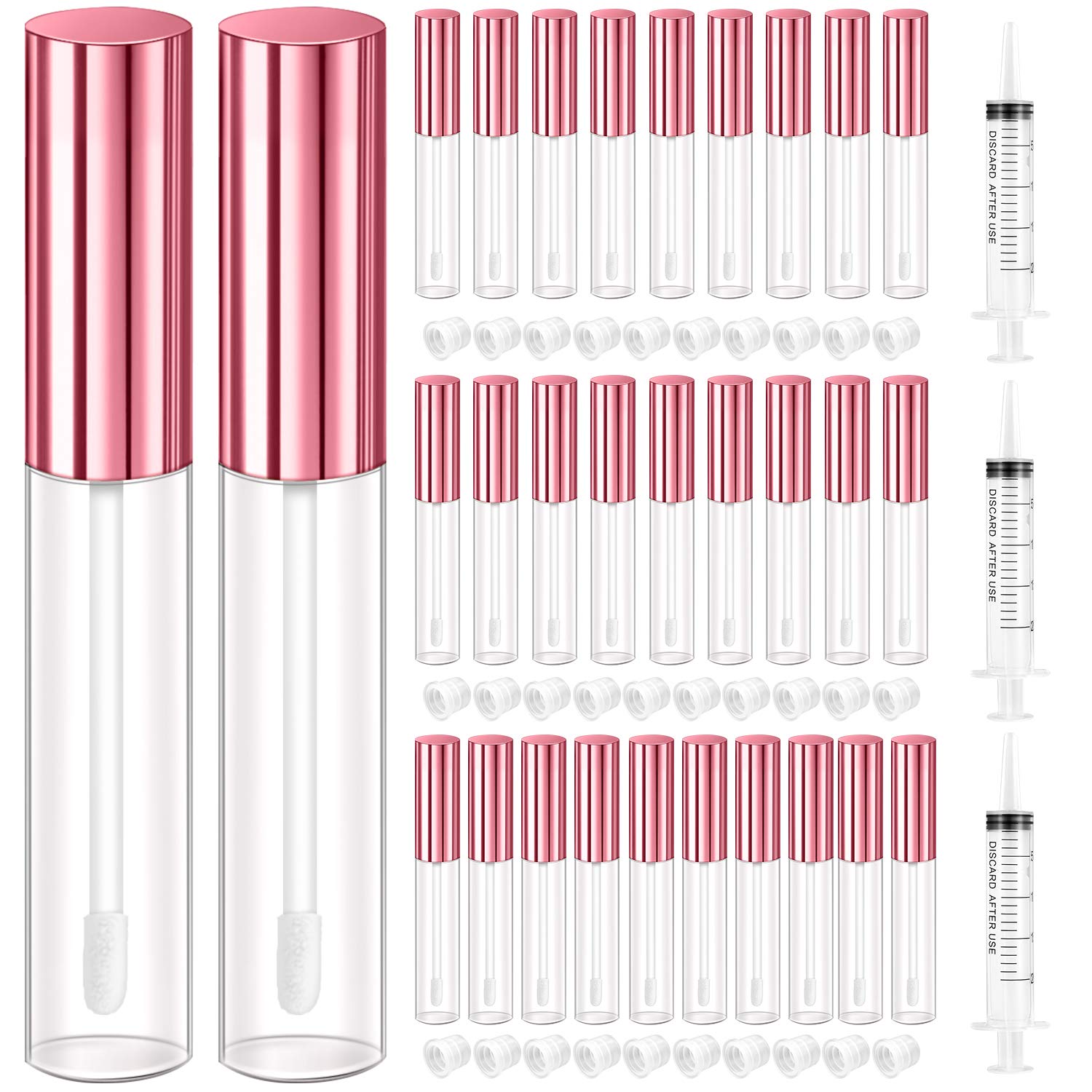 KPX 30 Pcs lip Gloss Tube Containers Bulk Wand 10ml Empty Clear Pink Lip Oil Tubes Refillable Lip