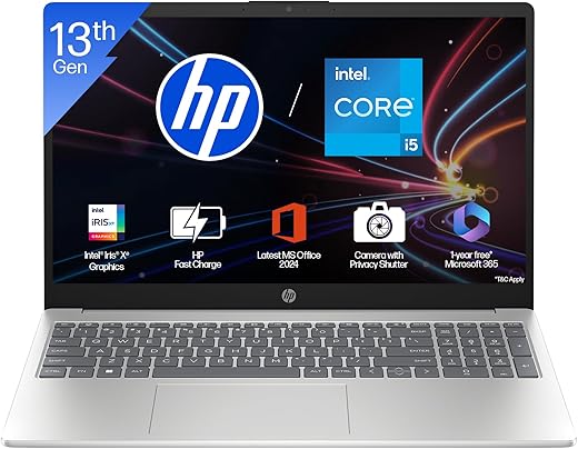 HP 15, 13th Gen Intel Core i5-1334U, (16GB DDR4,512GB SSD) Anti-Glare, Micro-Edge, FHD, 15.6”/39.6cm, Win11, M365 Basic(1yr)* Office24, Silver,…