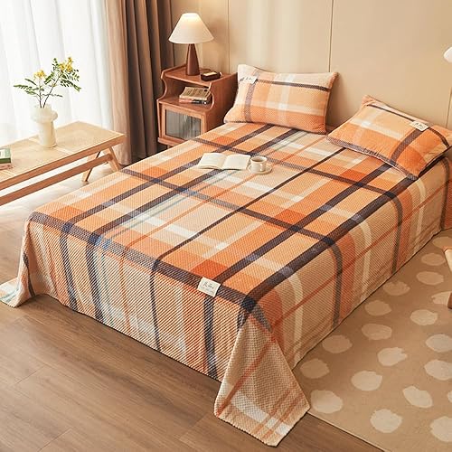 Miniatura 2 de Mengersi Juego de sábanas de felpa de terciopelo, juego de sábanas simples con estampado de vellón a cuadros, acogedoras y cálidas sábanas de