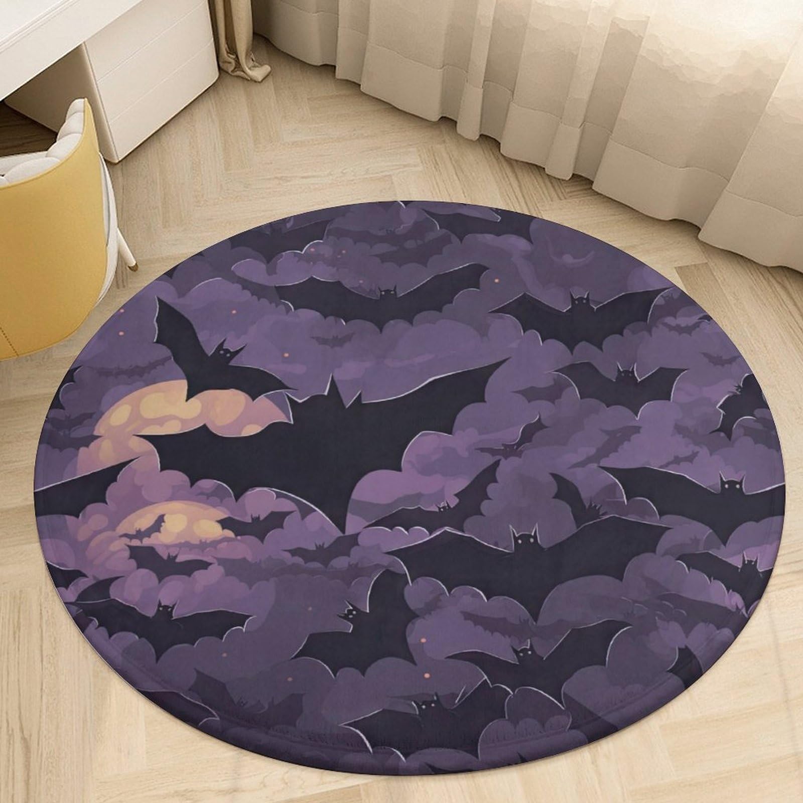 Tapis rond d'Halloween chauves-souris antidérapant 90x90cm pour cuisine et bain