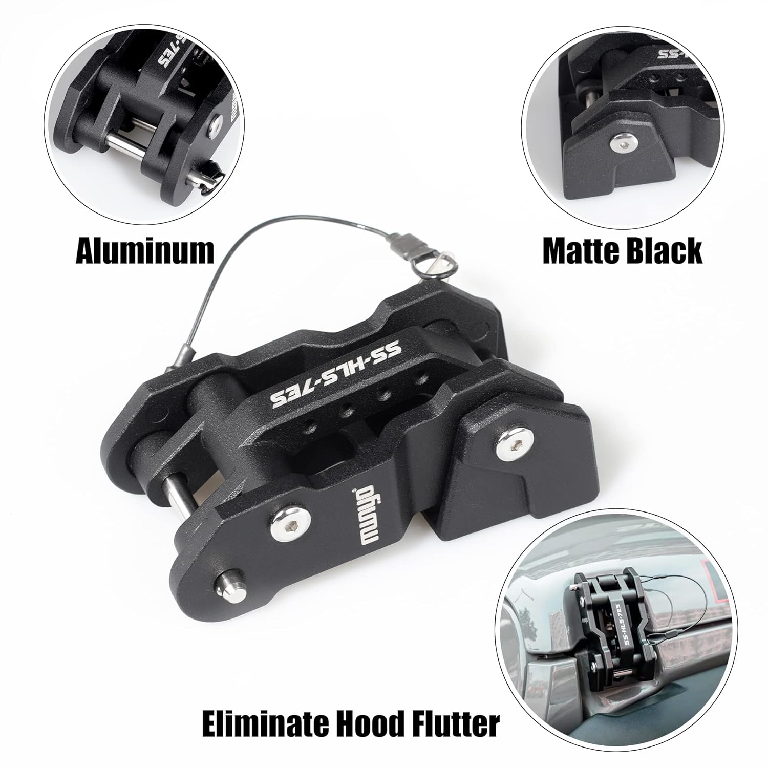 Hood Latches Aluminum Hood Catch Replacement for Jeep Wrangler JK/JKU 2007-2017, JL/JLU 2018+ & Jeep Gladiator 2020+ with Painted, Patented Design (Black,1 Pair)