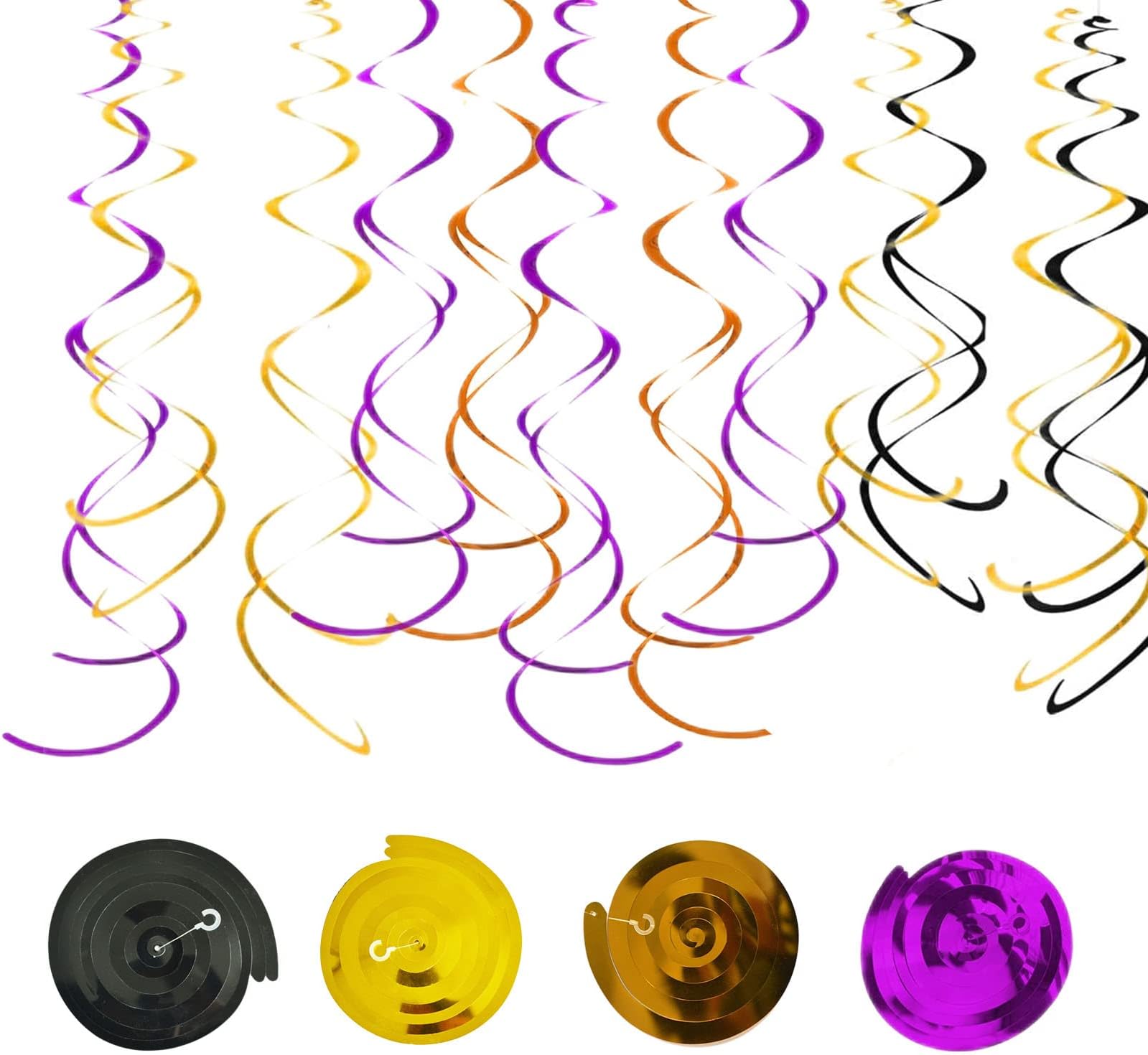 24Rolls Hanging Swirl Decorations Halloween for Happy Birthday Party Swirls Decorations-Muti-Color Hanging Swirls Ceiling Decorations Shiny Foil Swirls for Wedding,Baby Shower,Birthday Party Supplies