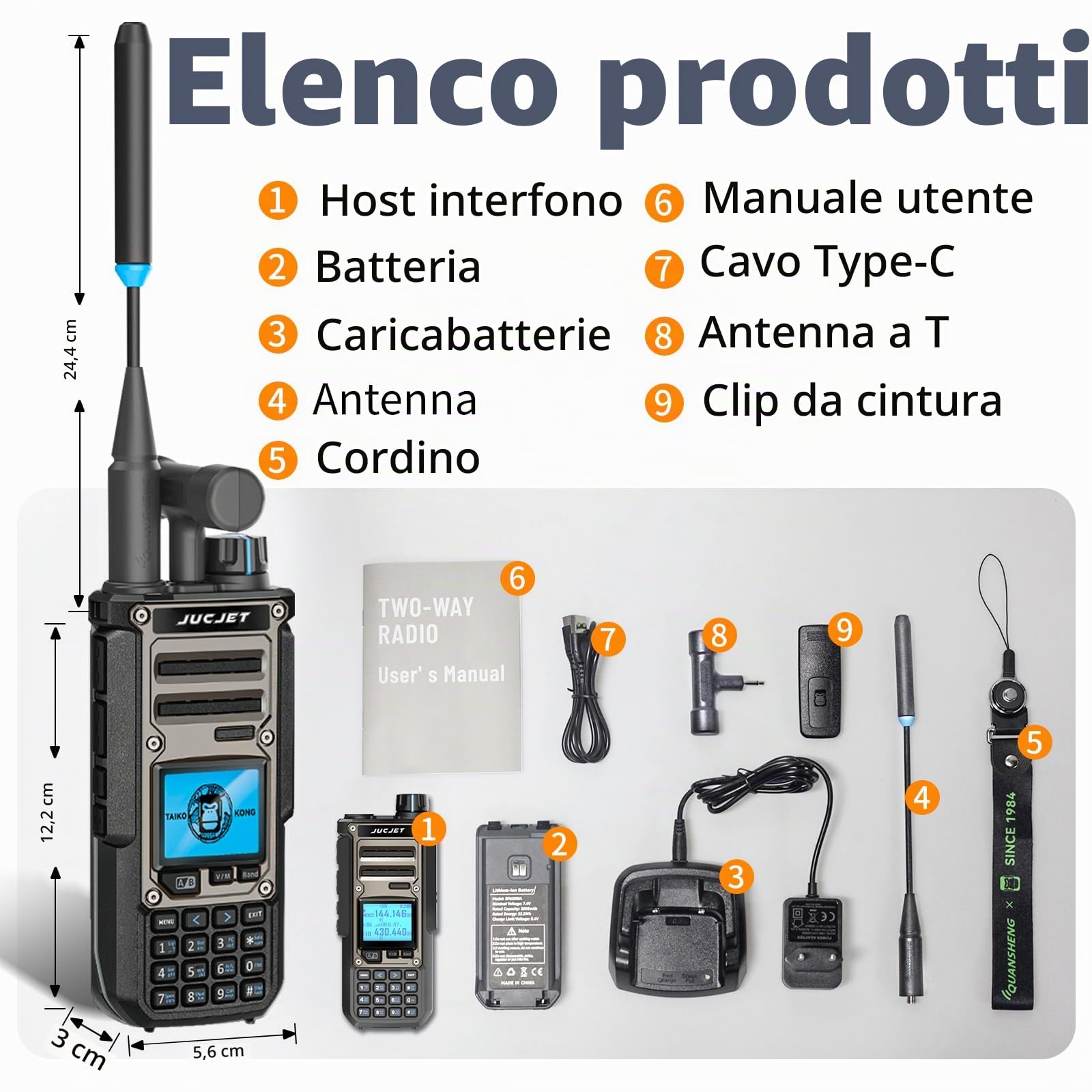 TK11(8) 999 Canali VHF/UHF Walkie Talkie, Trasceptore Portatile Ricaricabile con Grande Portata e Analizzatore Spettrale, 10W di Potenza di Uscita, NOAA, Batteria da 3000 mAh