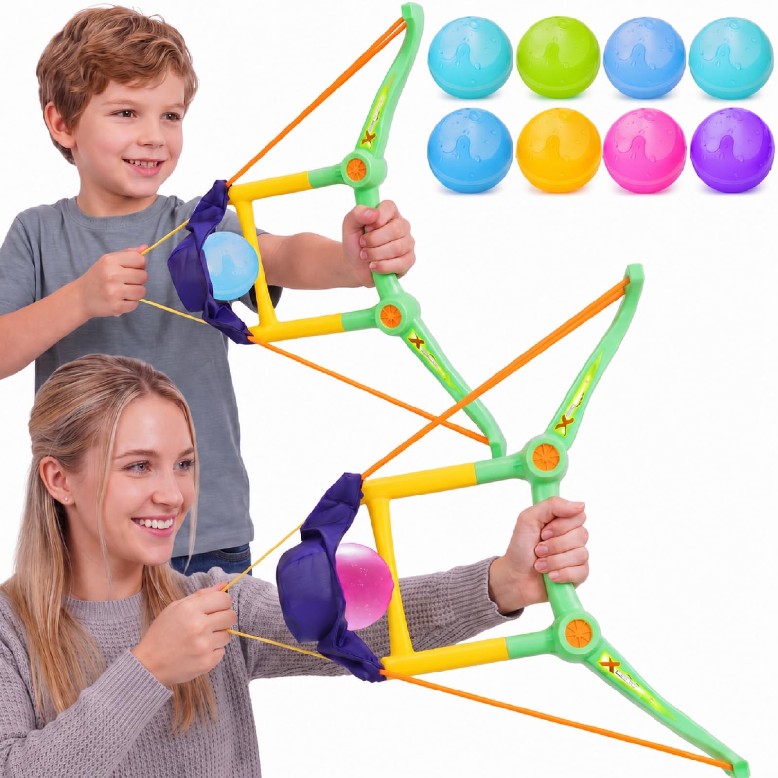 Soulchen Confezione da 2 fionde per lanciare palloncini d'acqua, con 8 palline in silicone riutilizzabili, giocattoli estivi per bambini, adolescenti, adulti, per spiaggia, piscina, prato, feste