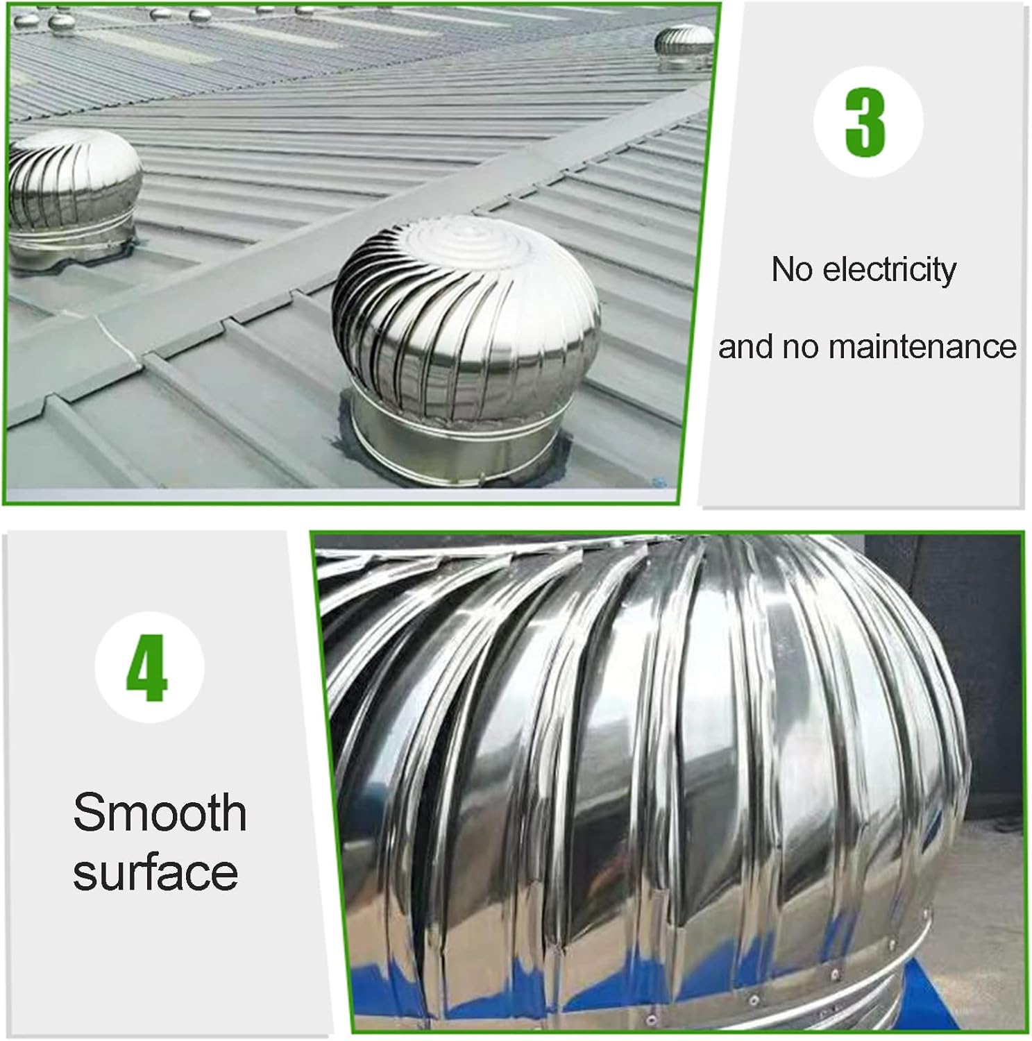 Acciaio Inox Comignolo Cappello - Ventilazione Spinner Anti-Ritorno di Fumo Pioggia Copertura (110mm) per Migliorato Flusso d’Aria & Protezione - Design Rotante