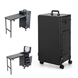 Portable Foldable Rolling Nail Table and Makeup Case with Drawers&comma; Professional Manicure Workstation for Nail Technicians and Beauty Salons &lpar;Black&rpar;